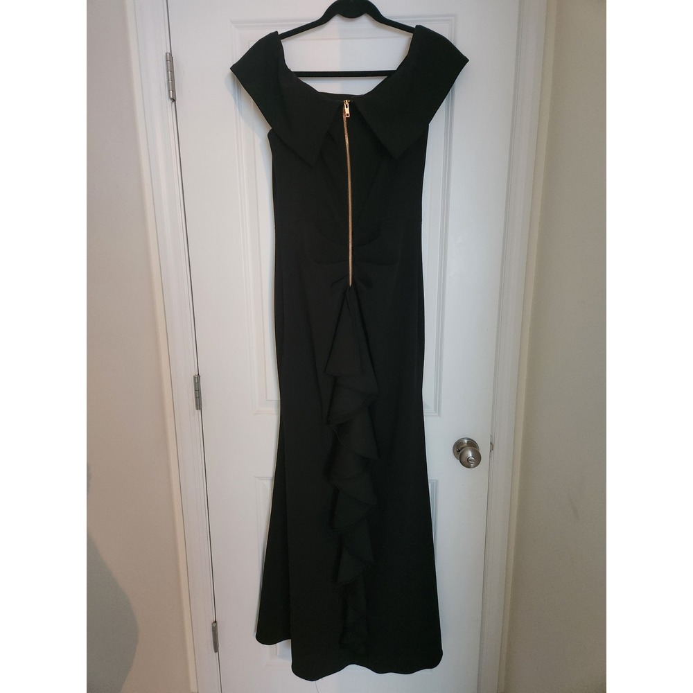 Betsy & Adam Gown Women 12 Black Excellent Off-Shoulder Ruffle Back Maxi Dress - Picture 9 of 10